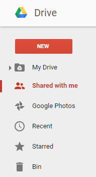 Google Drive left-hand menu