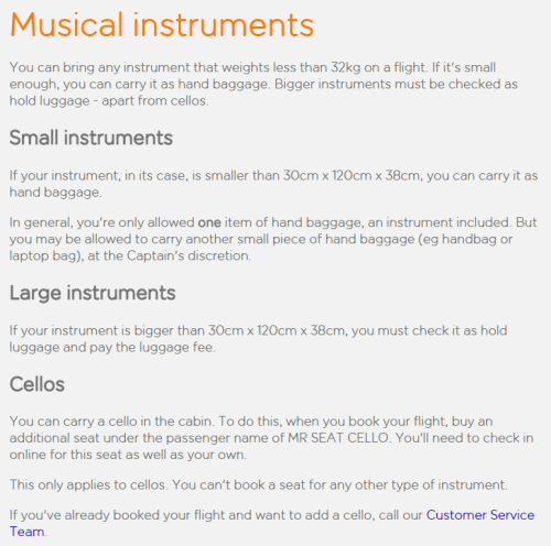 My edit of Easyjet's musical instrument policy