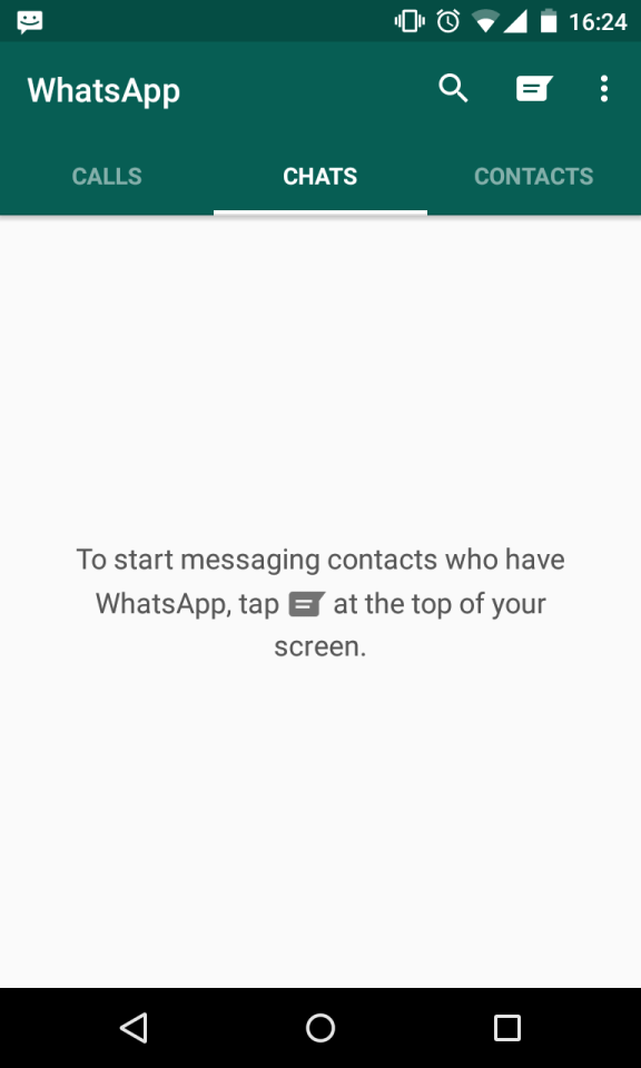 To start messaging contacts who have WhatsApp, tap (button image) at the top of your screen