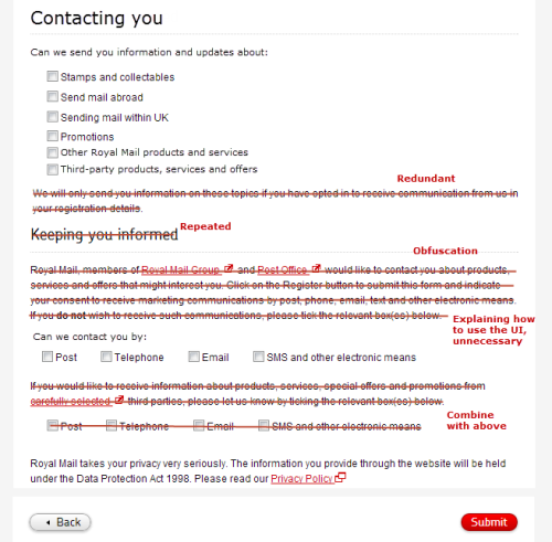 Royal Mail's opt in/out page, with edits