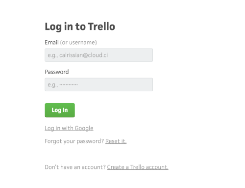 The Trello login screen