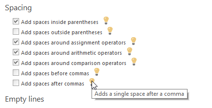 Add spaces before commas. Help text - Adds a single space after a comma